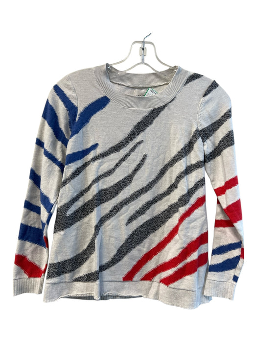 Nic + Zoe Size C White & Multi Cotton & Viscose Abstract Detail Round Neck Top White & Multi / C