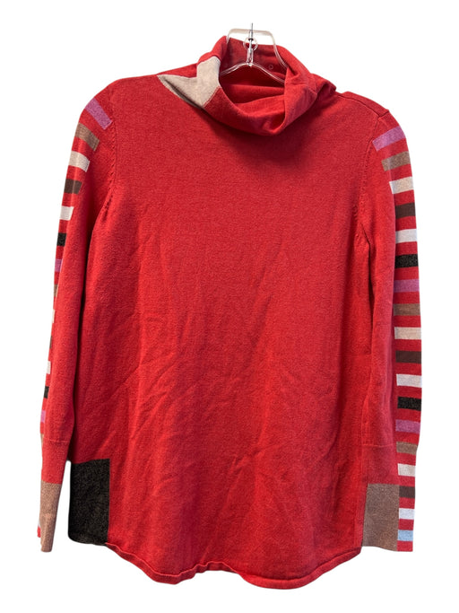 Nic + Zoe Size XS Red Cotton & Viscose Turtleneck Long Sleeve Side Stripes Top Red / XS