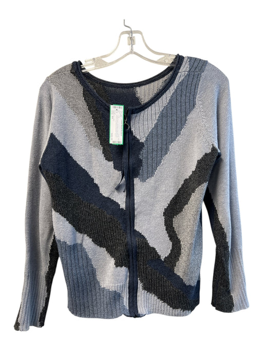 Nic + Zoe Size PP Grey & Navy No Fabric Tag Knit Zip Front Long Sleeve Top Grey & Navy / PP