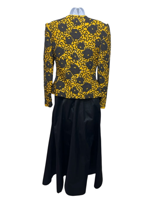 Scaasi Size 8 Yellow & Black No Fabric Tag Floral & Squiggle Jacket Dress Set Yellow & Black / 8