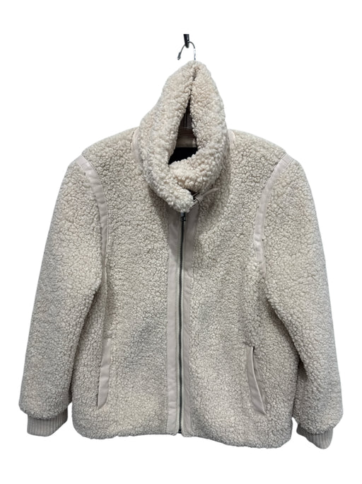 Banana Republic Size M Cream Polyester Zip Up Leather Detail Long Sleeve Jacket Cream / M