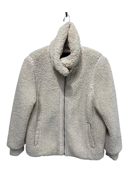 Banana Republic Size M Cream Polyester Zip Up Leather Detail Long Sleeve Jacket Cream / M