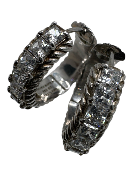 Judith Ripka Silver 925 Silver Cubic Zirconia Hinge Closure Earrings Silver