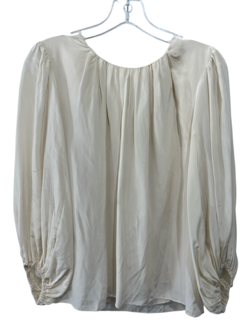 AYR Size M Cream White Silk & Viscose Long Sleeve Pleated Bubble Hem Top Cream White / M