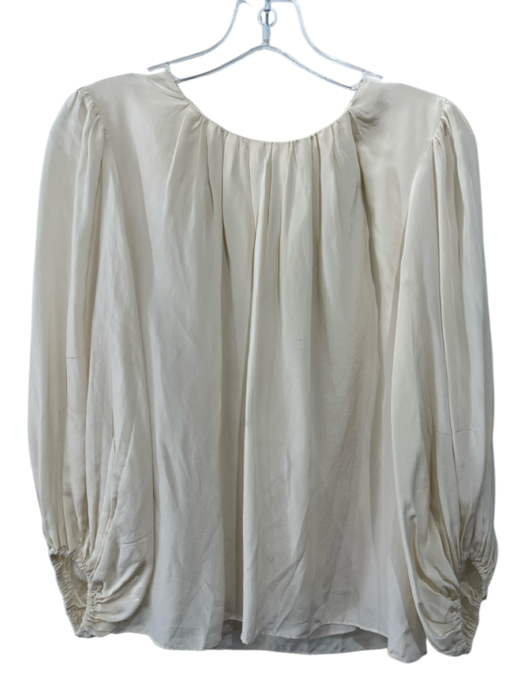 AYR Size M Cream White Silk & Viscose Long Sleeve Pleated Bubble Hem Top Cream White / M