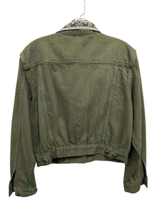 Alice + Olivia Size M Army green & Multi Cotton Embroidered Button Front Jacket Army green & Multi / M