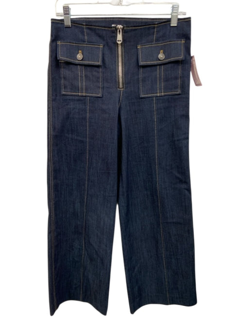 Cinq a Sept Size 6 Dark Wash Cotton Blend Denim Contrast Stitch Wide Leg Jeans Dark Wash / 6