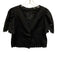 Elie Tahari Size S Black Linen Blend Scalloped Hem Floral Cutout V Neck Top Black / S