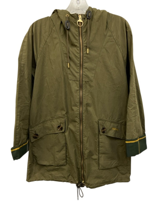 Barbour Size 4 Army Green Cotton Zip Front Hooded Pocketed Rain Coat Army Green / 4