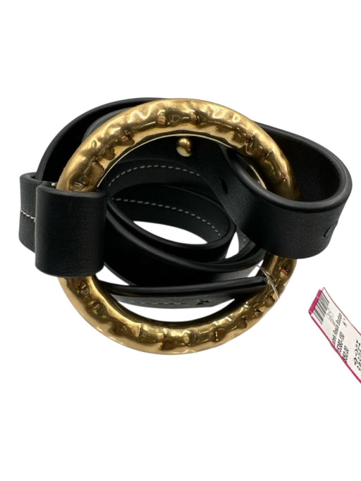 Tory Burch Black Leather Gold Tone Hardware Logo Detail Peg Clasp Ring Belts Black