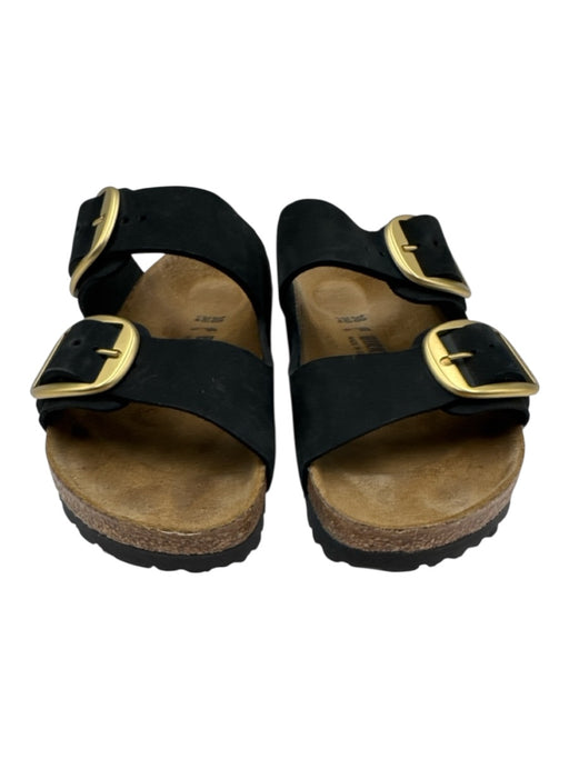 Birkenstock Shoe Size 38 Black & Brown Synthetic Upper Gold Tone Buckle Sandals Black & Brown / 38