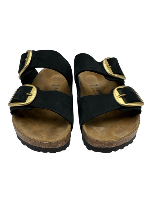 Birkenstock Shoe Size 38 Black & Brown Synthetic Upper Gold Tone Buckle Sandals Black & Brown / 38