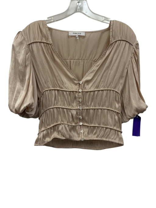 Frame Size Small Beige Polyester Short Sleeve Button Down Blouse Top Beige / Small