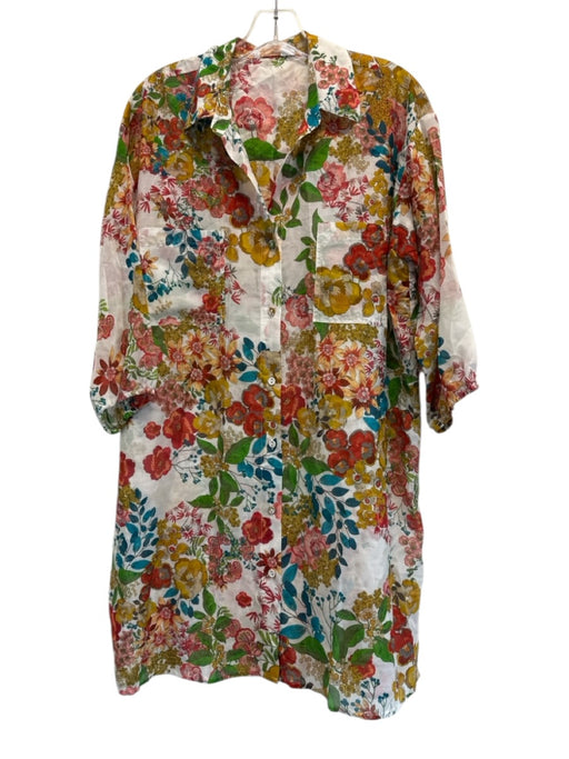 Johnny Was Size Small White, Red, Green, Blue Cotton & Silk Blend Floral Dress White, Red, Green, Blue / Small