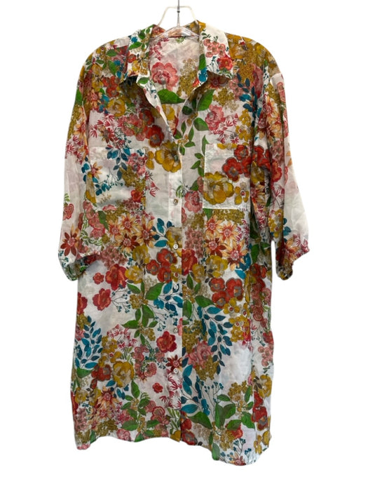 Johnny Was Size Small White, Red, Green, Blue Cotton & Silk Blend Floral Dress White, Red, Green, Blue / Small