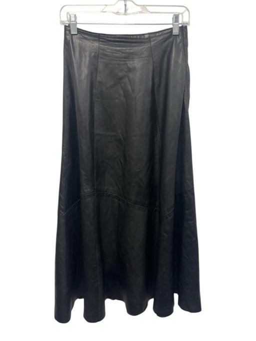 Vakko Size 10 Black Leather Maxi Side Zip Flounce Vintage Skirt Black / 10