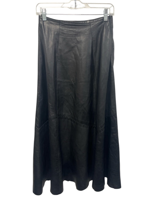 Vakko Size 10 Black Leather Maxi Side Zip Flounce Vintage Skirt Black / 10