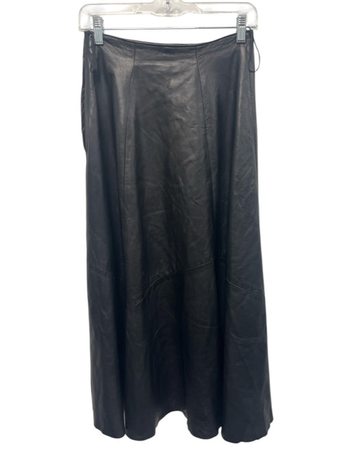 Vakko Size 10 Black Leather Maxi Side Zip Flounce Vintage Skirt Black / 10