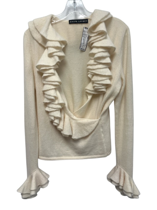 Ralph Lauren Black Size Est M Cream White Missing Fabric Tag Knit V Neck Sweater Cream White / Est M