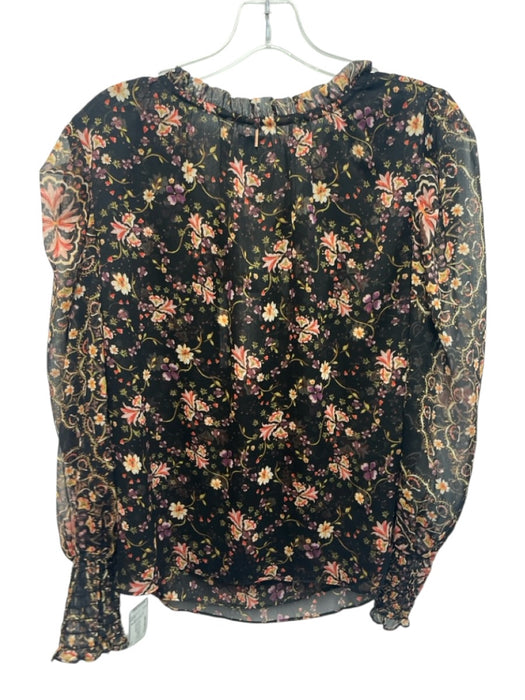 Misa Size M Black & Multi Polyester Semi Sheer Floral Long Balloon Sleeve Top Black & Multi / M