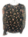 Misa Size M Black & Multi Polyester Semi Sheer Floral Long Balloon Sleeve Top Black & Multi / M