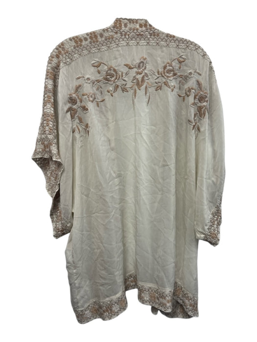 Johnny Was Size M Cream White & Beige Cupra Rayon Embroidered 1/2 Sleeve Jacket Cream White & Beige / M