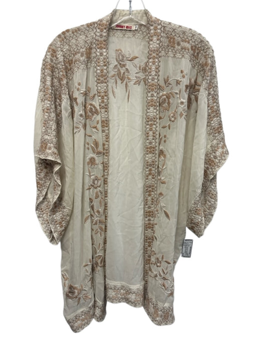 Johnny Was Size M Cream White & Beige Cupra Rayon Embroidered 1/2 Sleeve Jacket Cream White & Beige / M