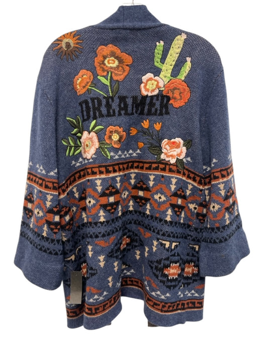 Johnny Was Size S Navy, Orange, Multi Wool & Cashmere Knit Open Front Cardigan Navy, Orange, Multi / S