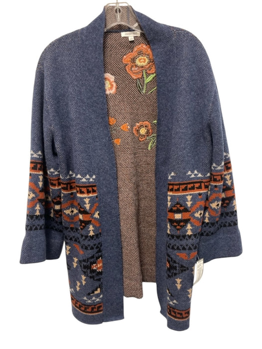 Johnny Was Size S Navy, Orange, Multi Wool & Cashmere Knit Open Front Cardigan Navy, Orange, Multi / S