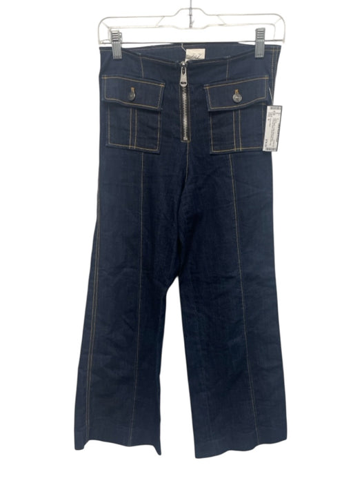 Cinq a Sept Size 0 Dark Wash Cotton Blend Denim Contrast Stitch Wide Leg Jeans Dark Wash / 0