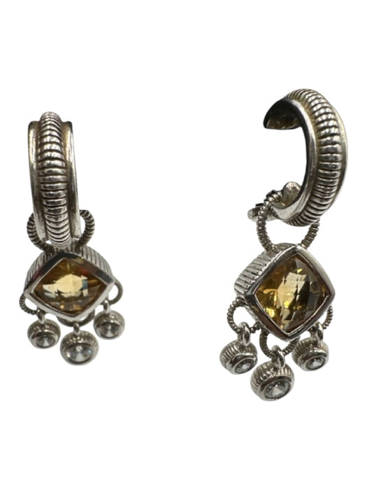 Judith Ripka Silver & Amber 925 Sterling Silver Cushion Cut Dangle Hoop Earrings Silver & Amber