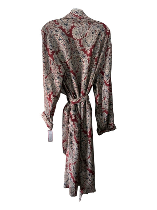 Neiman Marcus Size L Beige & Red Print Silk Paisley Sash Long Sleeve Robe Beige & Red Print / L