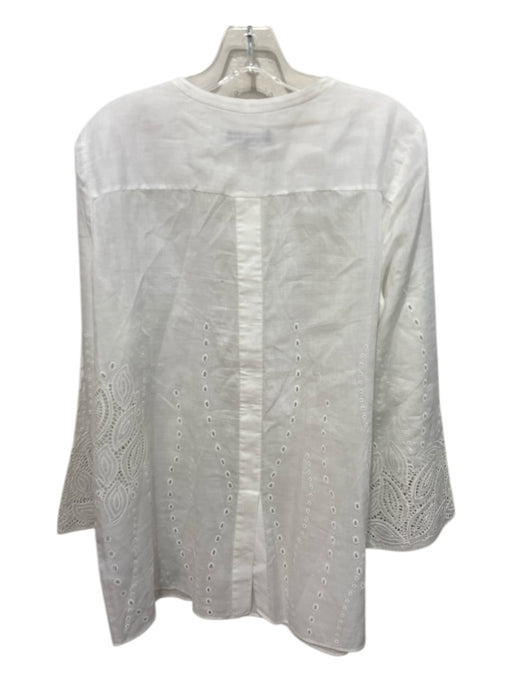 Lafayette 148 Size M White Ramie & Tencel Laser Cut Half Button Top White / M