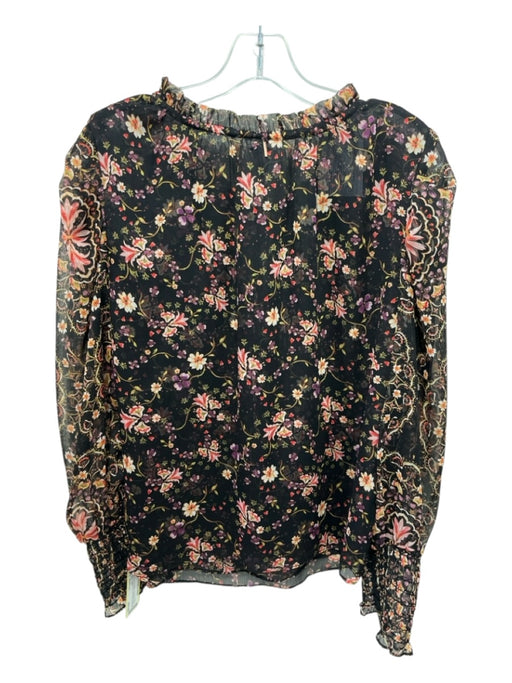 Misa Size Medium Black, Purple & Yellow Polyester Flower Long Sleeve V Neck Top Black, Purple & Yellow / Medium
