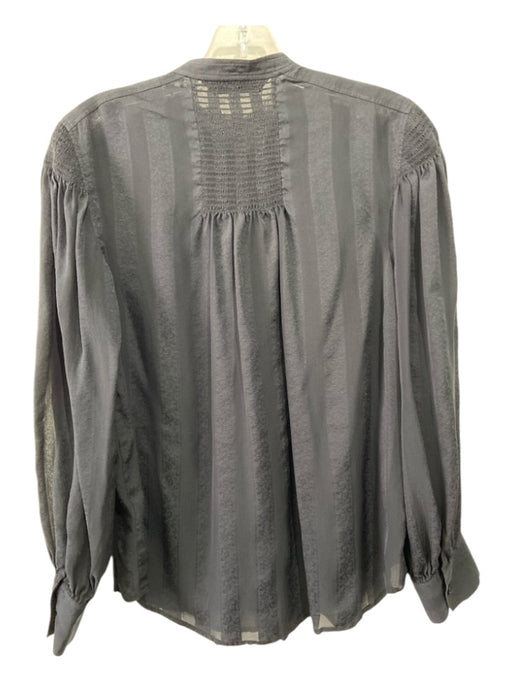 Rebecca Taylor Size M Black Silk Smocked Detail Stripe Long Sleeve Top Black / M