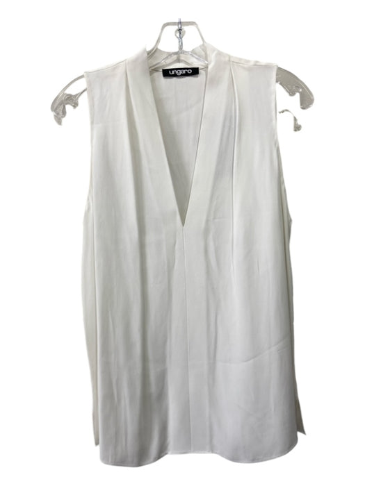 Ungaro Size M White Viscose V Neck Sleeveless Pleat Top White / M