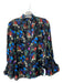 Alice + Olivia Size L Black & Multi Cotton Blend Floral Round Split Neck Top Black & Multi / L