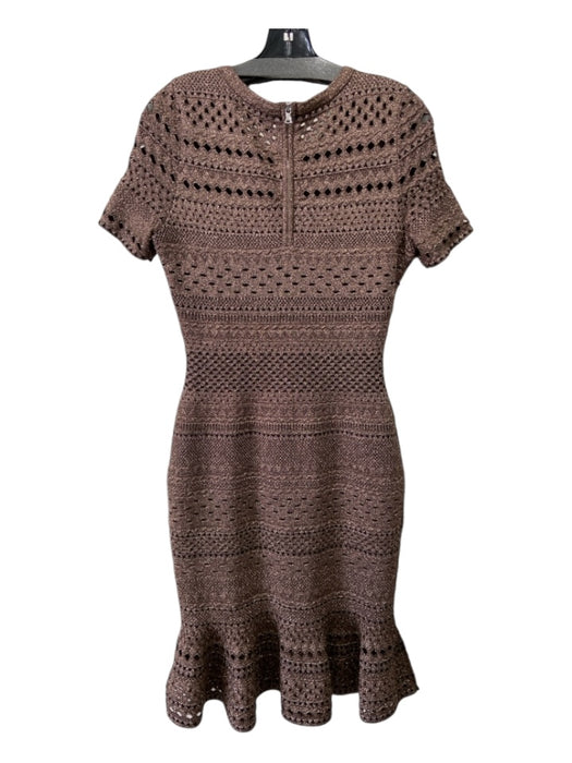 Milly Size P Brown Viscose Blend Shimmer Eyelet Short Sleeve Back Zip Dress Brown / P