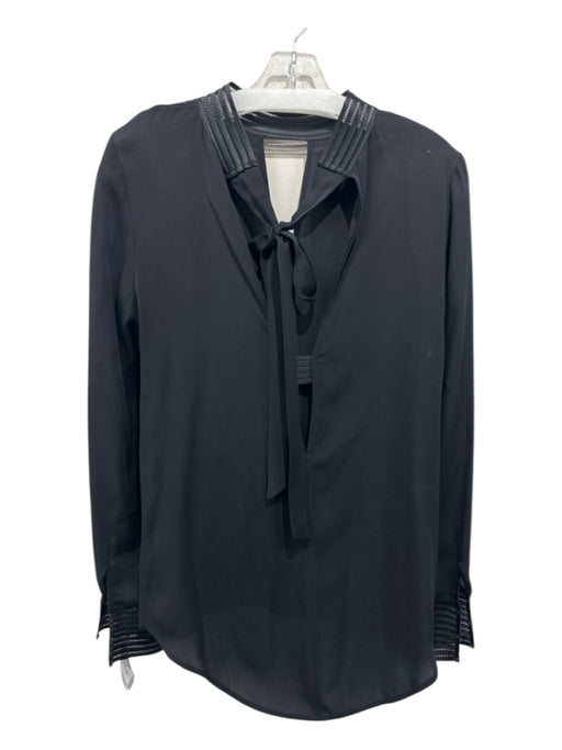 Veronica Beard Size 6 Black Silk Keyhole Front Tie Neck Open Back Top Black / 6