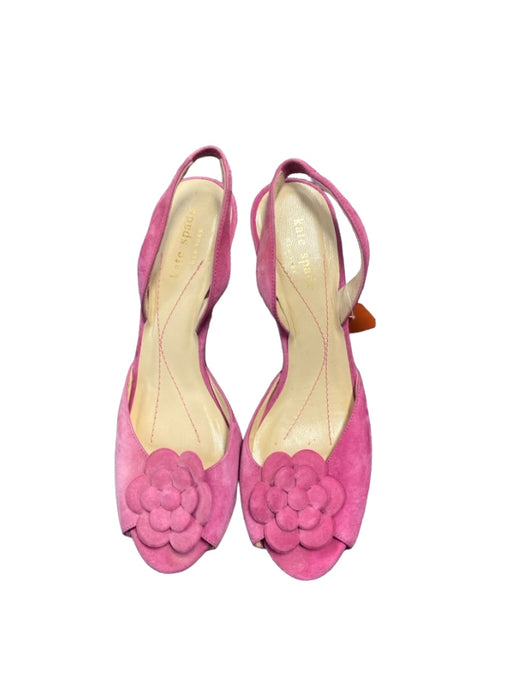 Kate Spade Shoe Size 7 Pink Suede Slingbacks Rosette Heel Peep Toe Shoes Pink / 7
