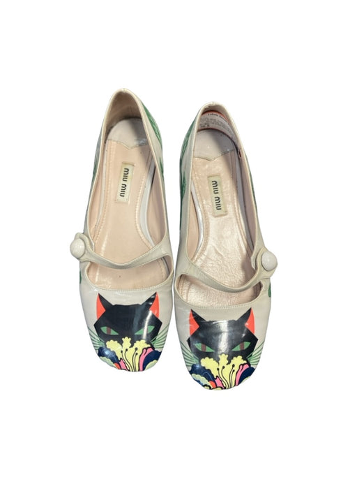 Miu Miu Shoe Size 36.5 Beige & Multi Patent Leather Square Toe Mary Jane Shoes Beige & Multi / 36.5