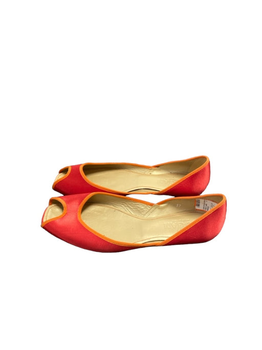 Hogan Shoe Size 37 Orange & Red Satin Peep Toe Flats Grosgrain D'orsay Shoes Orange & Red / 37