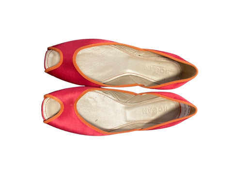 Hogan Shoe Size 37 Orange & Red Satin Peep Toe Flats Grosgrain D'orsay Shoes Orange & Red / 37