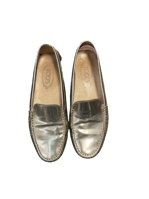Tods Shoe Size 37.5 Silver Leather Metallic Almond Toe Driving Heel Flat Shoes Silver / 37.5