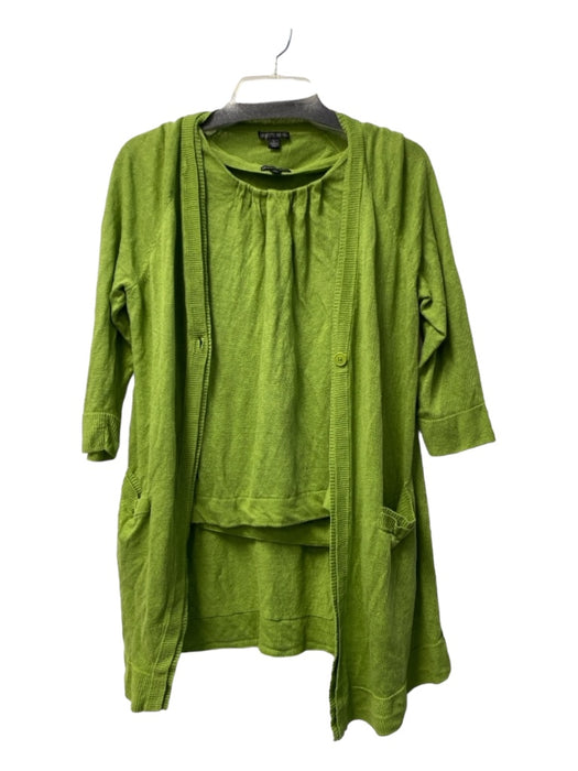 Lafayette 148 Size Large Apple Green Linen Round Neck Pleated Neck 1 Button Top Apple Green / Large