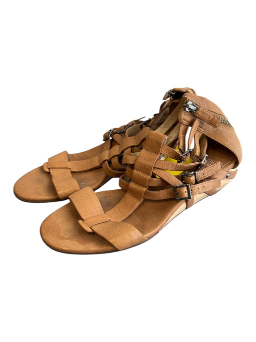 Tory Burch Shoe Size 7 Brown Leather open toe Gladiator Wood Heel Back Zip Shoes Brown / 7