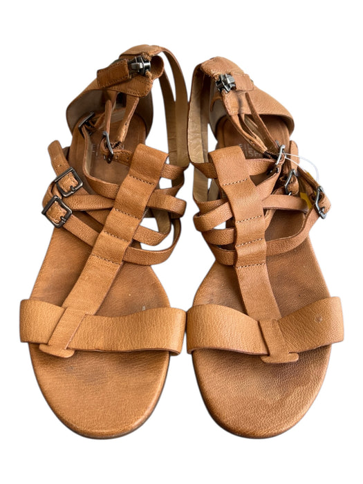 Tory Burch Shoe Size 7 Brown Leather open toe Gladiator Wood Heel Back Zip Shoes Brown / 7