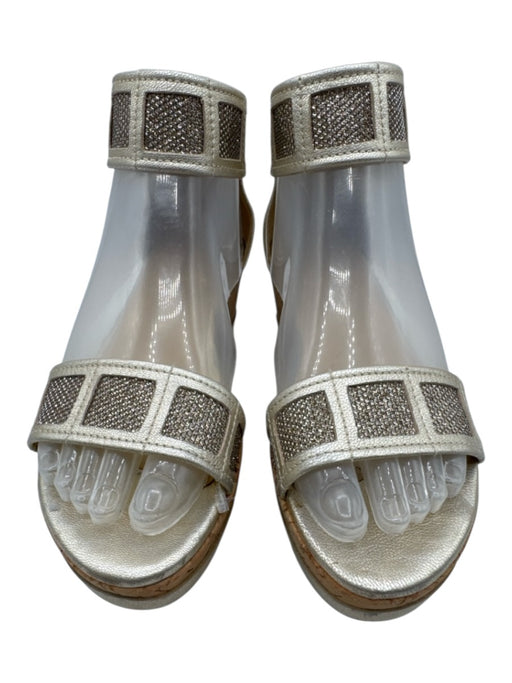 Stuart Weitzman Shoe Size Est. 7 Light Gold Metallic Leather Cork Sandals Light Gold / Est. 7
