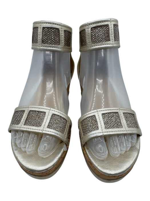 Stuart Weitzman Shoe Size Est. 7 Light Gold Metallic Leather Cork Sandals Light Gold / Est. 7