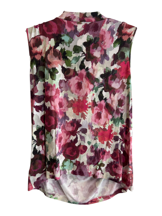 St John Size L Pink & Multi Rayon Blend Cowl Neck Sleeveless Watercolor Top Pink & Multi / L